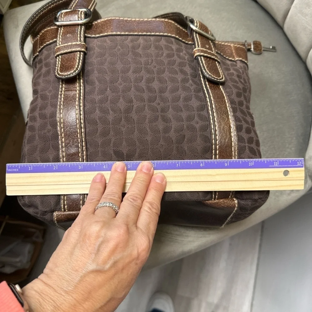 Fossil Brown Signature Canvas & Leather Buckle Tote Bag